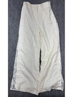 ViX Paula Hermanny Womens Pants Large White Wide Leg Side Mesh Panel Viscose